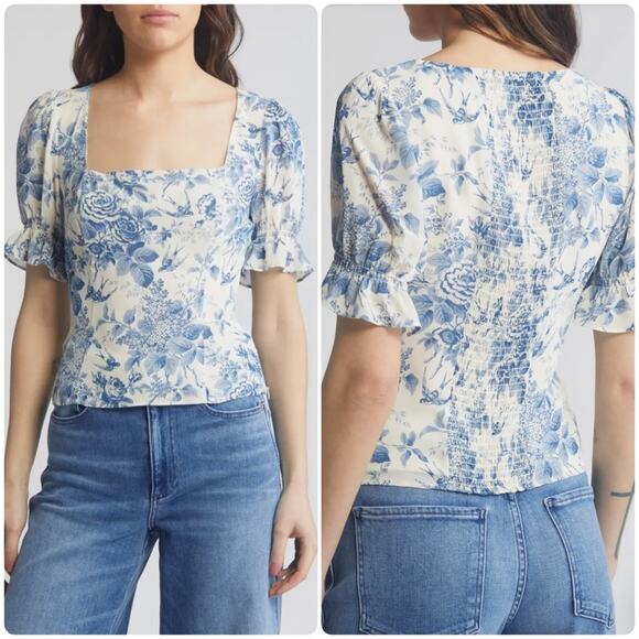 Reformation Constance Floral Print Puff Sleeve Top - Picture 1 of 16